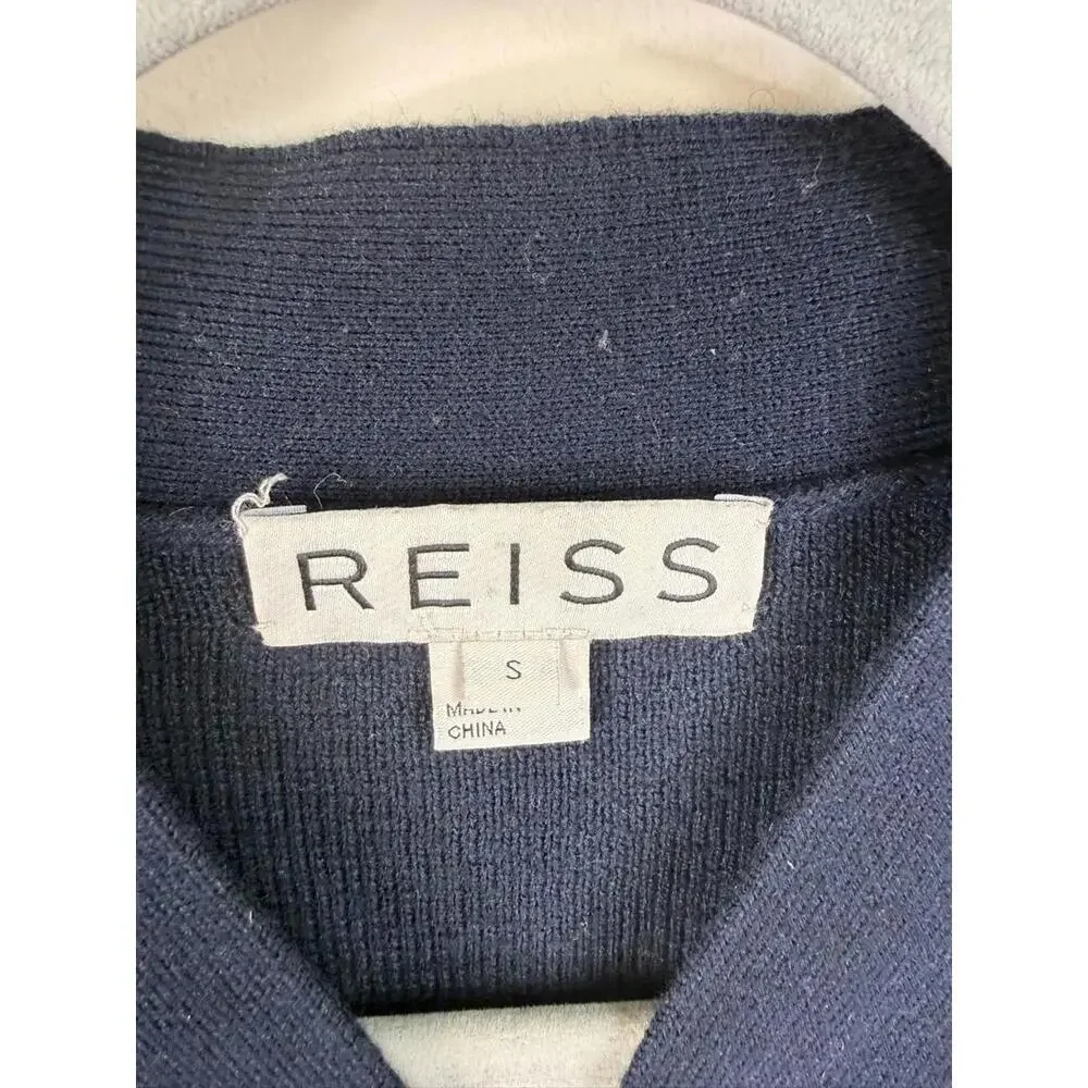Reiss‎ Zip Cardigan Bomber Small Navy Blue Wool Blend Knitted Jacket Mens